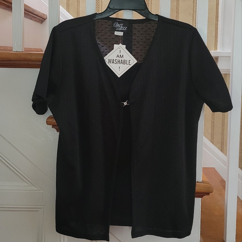 CAN'T MISS Vintage 2 Piece Black Blouse Top Size 1X